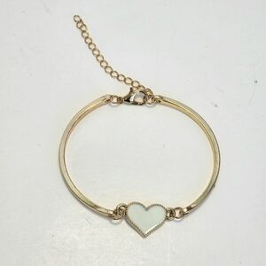 Dainty White Heart Gold Tone Bracelet